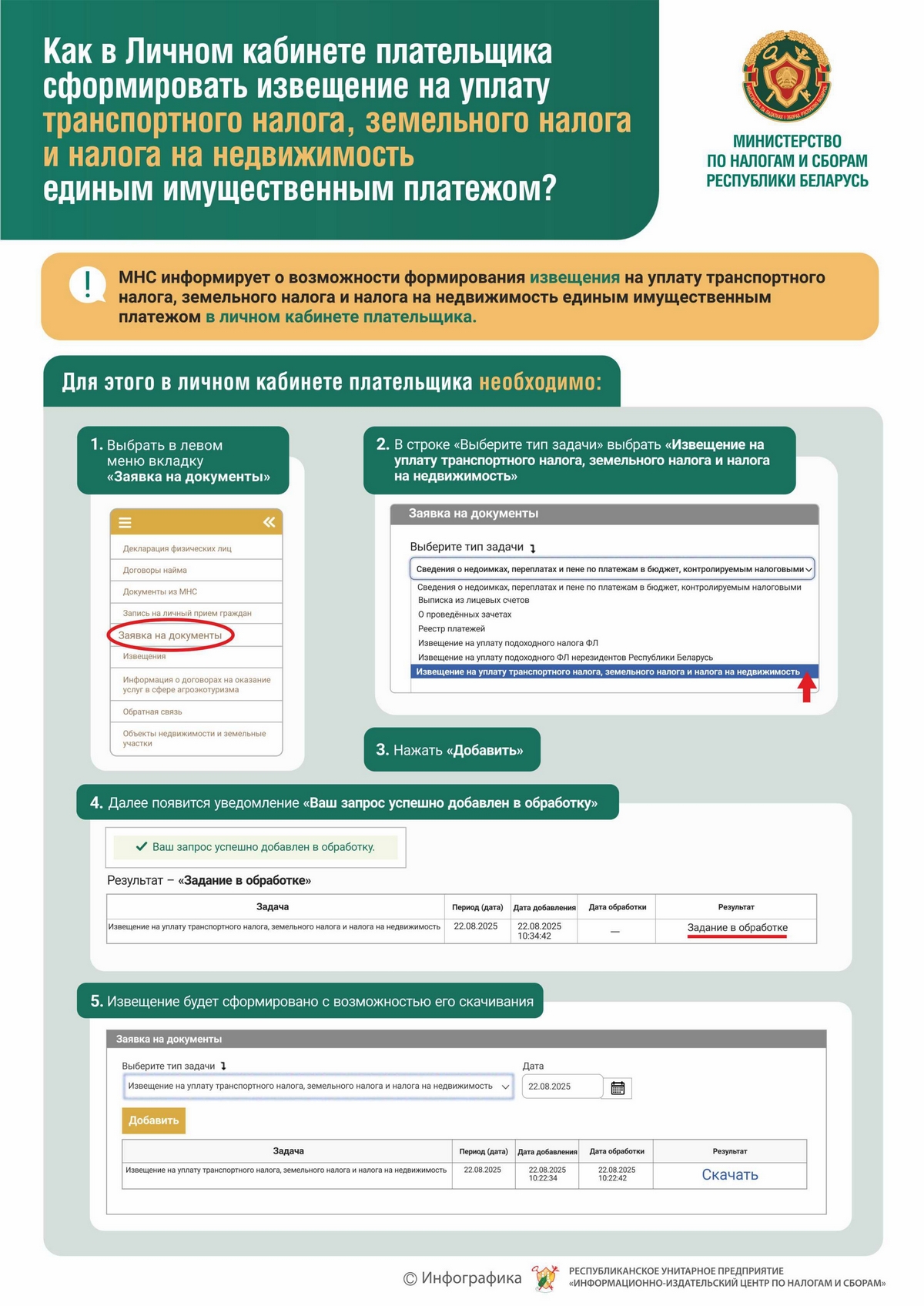 Как сформировать в Личном кабинете извещение на уплату транспортного налога, земельного налога налога на недвижимость единым имущественным платежом